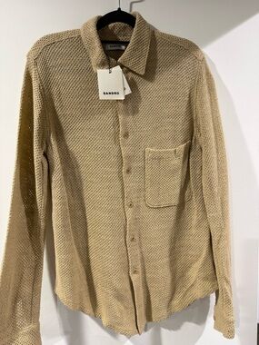 Sandro Men’s Tan Knit Button-Down Shirt